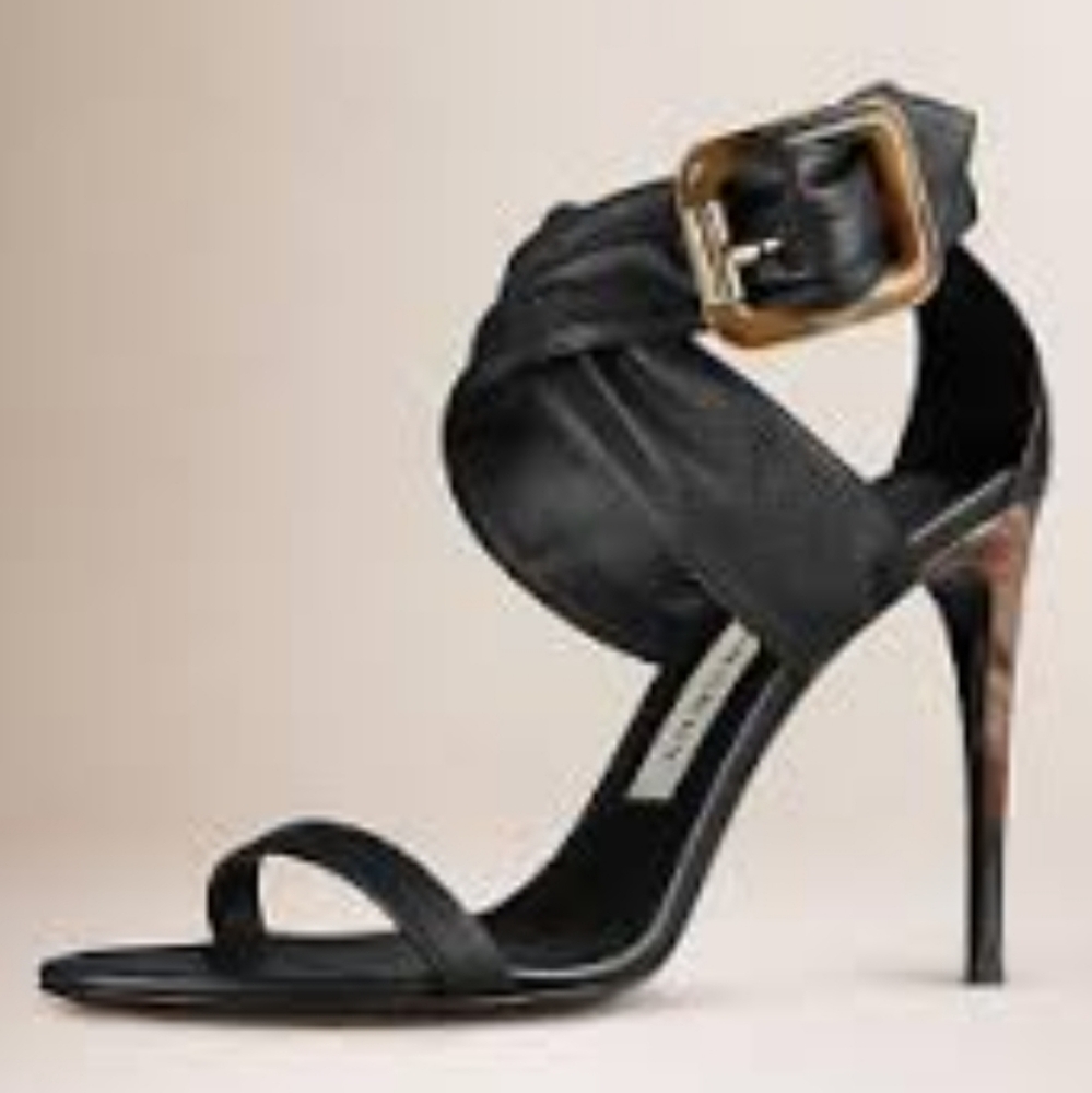 Burberry Black Leather High Heel Sandals